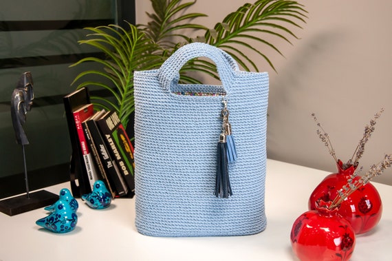 Handmade Crochet Baby Blue Handbag SEASTERS _ MILEY Crochet Handbag : Baby Blue – weareseasters.com main image 4