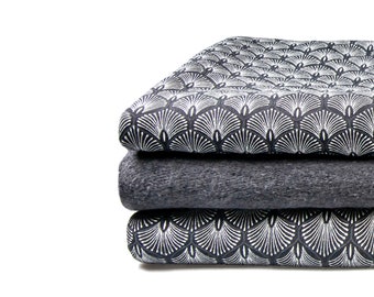 Anthracite Fleece Fabric: Printed Cotton-Polyester Blend, 74" Wide