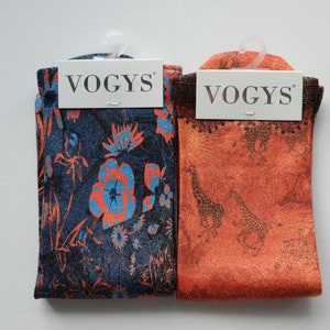 Zanzibar Glitter women socks, Giraffe and Flower Design, High Quality Lurex socks-Pack of 2 Pairs, Orange and Navy