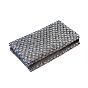 May include: A folded gray and white patterned fabric with a geometric design. The fabric is folded in half and the pattern is visible on both sides.