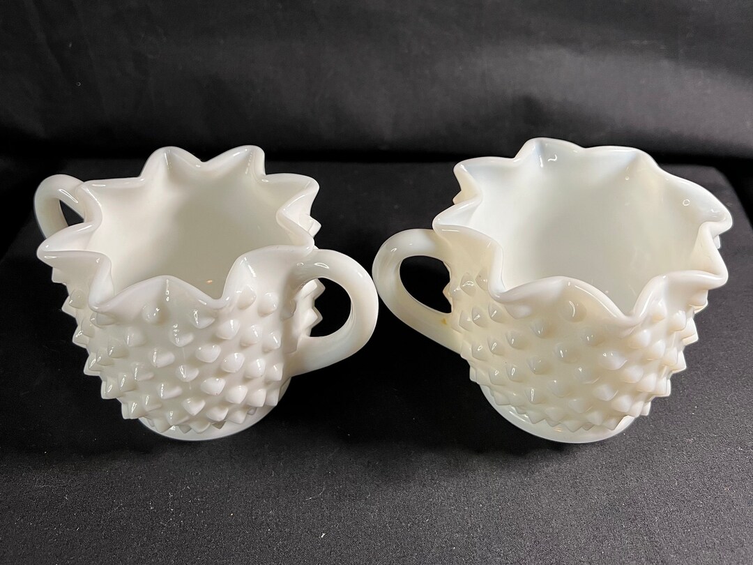 Fenton White Milk Glass Hobnail Creamer Sugar Bowl Set Etsy