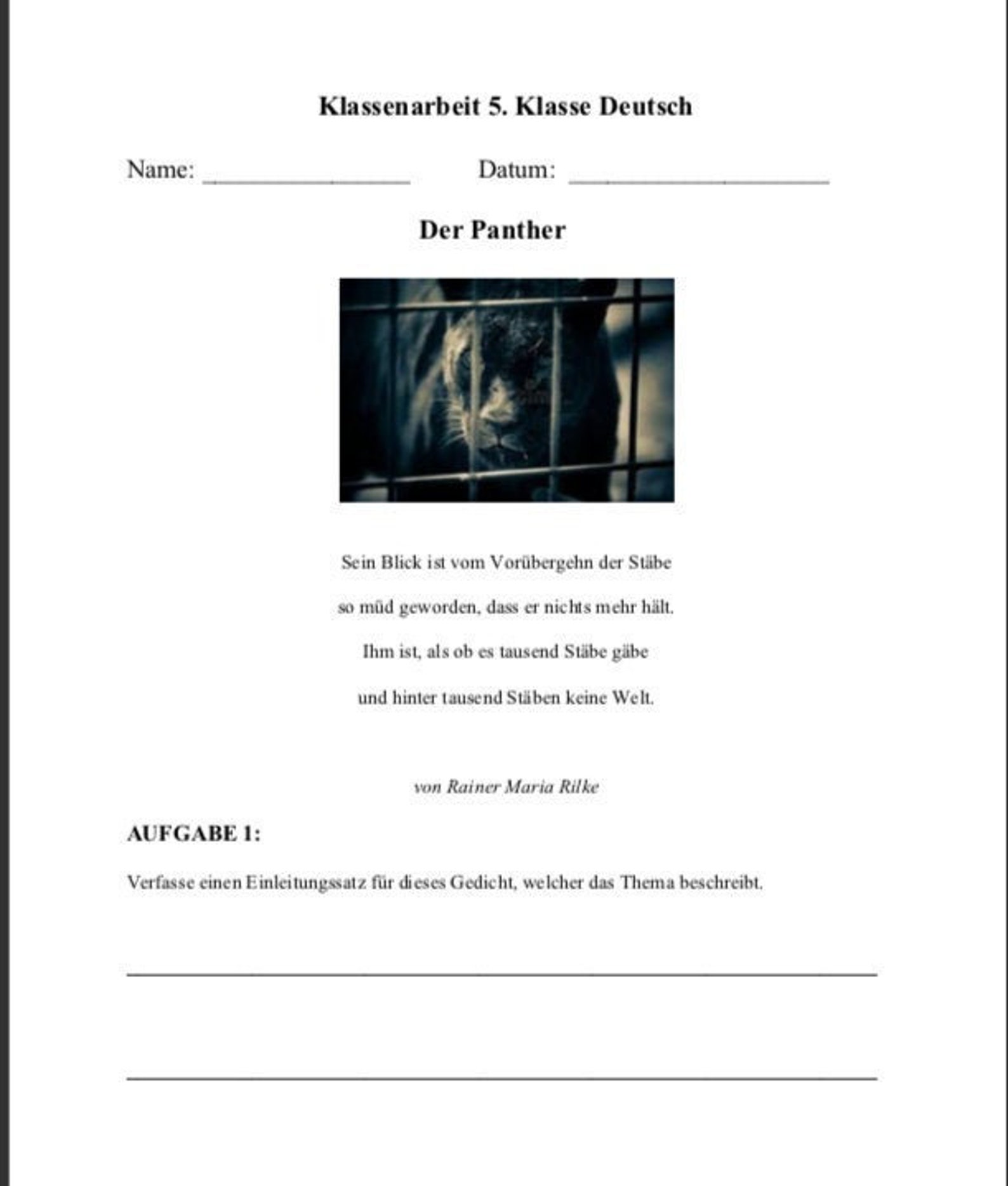 klassenarbeit deutsch 5 klasse gymnasium gedicht