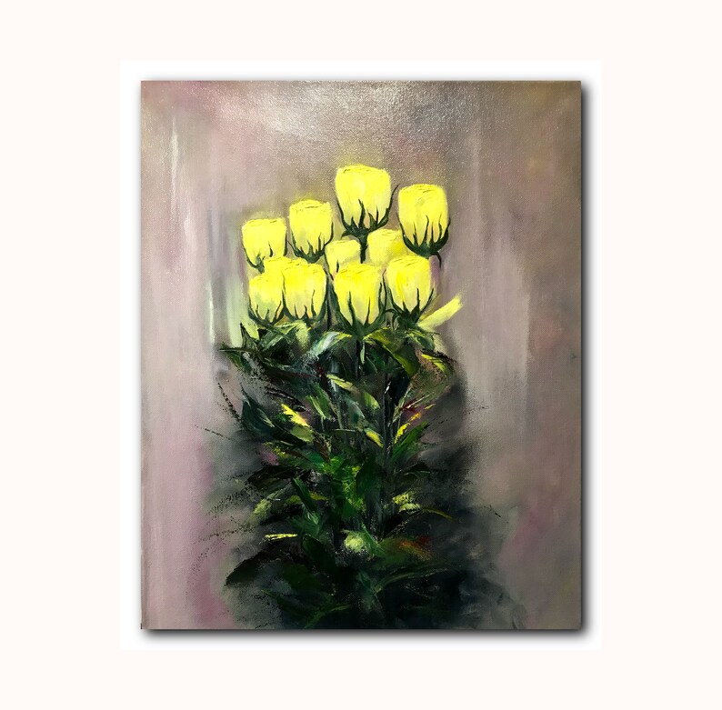 19.6 inches Yellow Roses Oil Painting Original Art Flowers Oil Painting Original Flower Impasto Art flower on Canvas 15.7