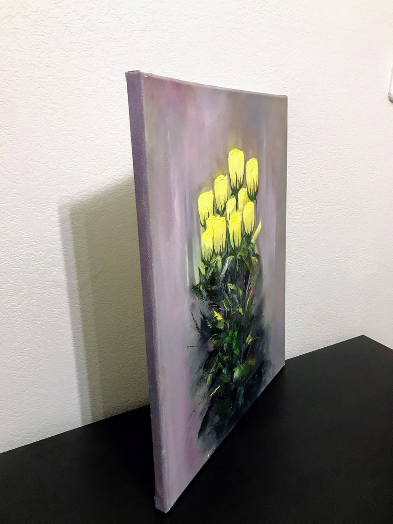 19.6 inches Yellow Roses Oil Painting Original Art Flowers Oil Painting Original Flower Impasto Art flower on Canvas 15.7