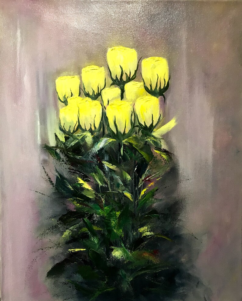 19.6 inches Yellow Roses Oil Painting Original Art Flowers Oil Painting Original Flower Impasto Art flower on Canvas 15.7