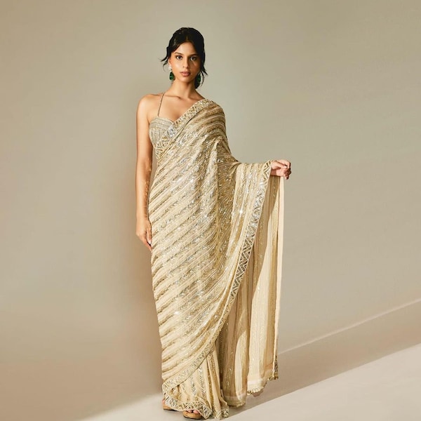 Prêt-à-porter sari plissé en une minute, à porter avec un chemisier à coutures personnalisées, sari plissé pré-cousu, chemisier sari à coutures