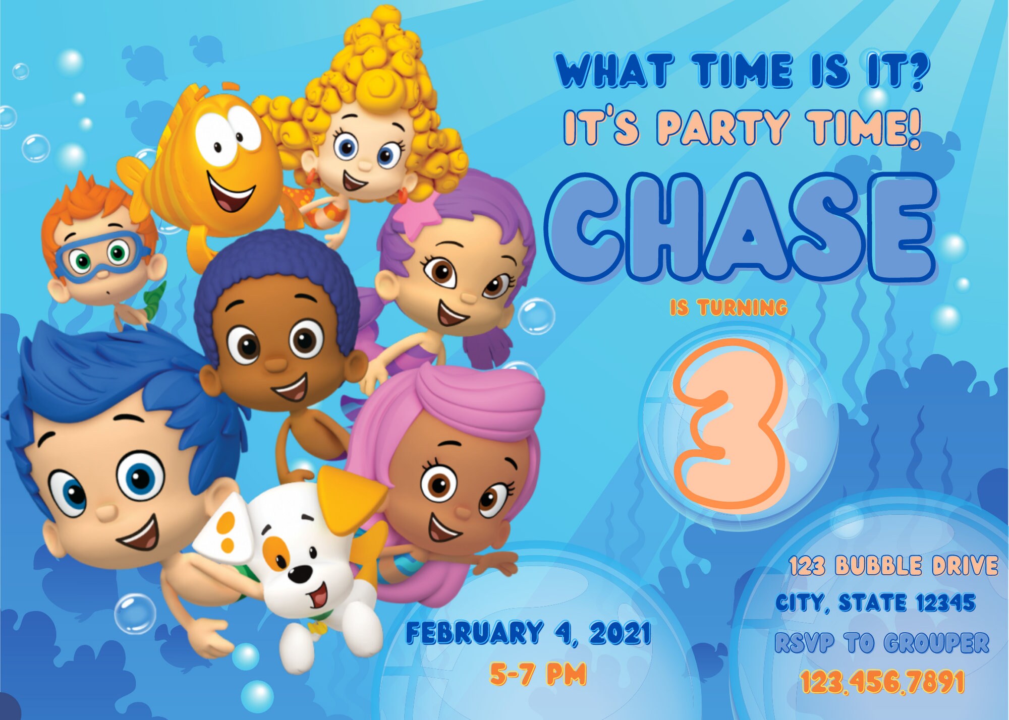 Bubble Guppies Birthday Invitation, Bubble Guppies Party, Bubble Guppies Birthday Printable ...