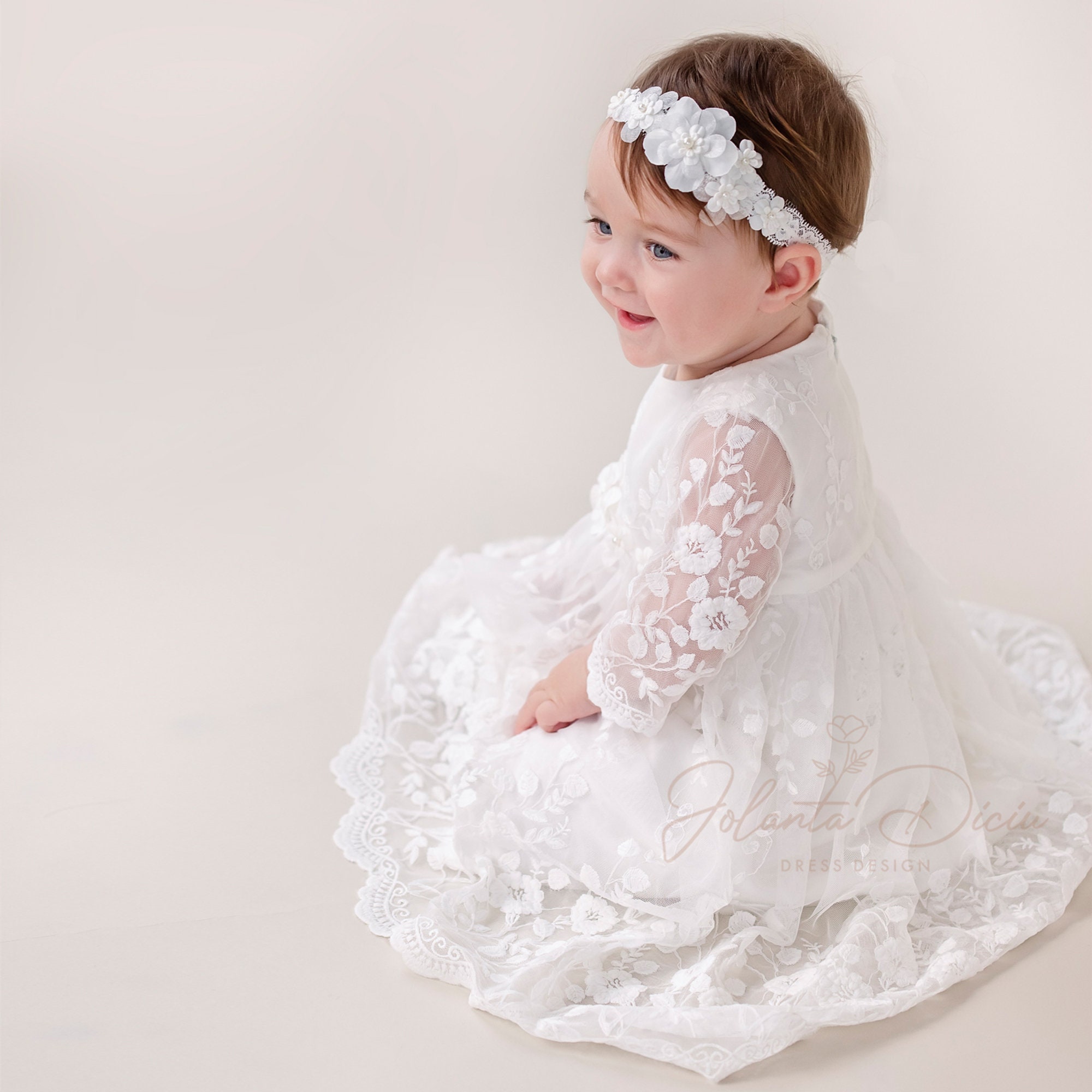 Baptism dress for baby girl long sleeve christening dress Etsy