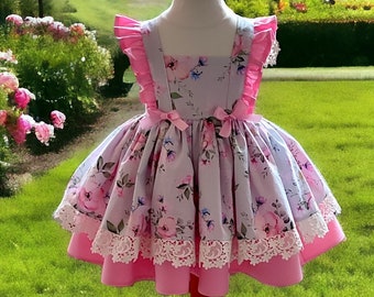 Tea party dress,  Floral, puffy  party dress for baby or toddler girl