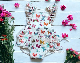 Butterfly romper for baby girl, First birthday butterfly romper, Cake smash romper with butterflies