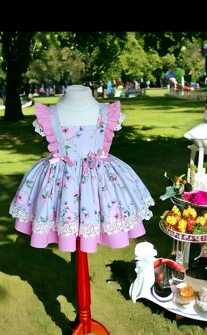 Tea party dress, Floral, puffy party dress for baby or toddler girl zdjęcie 5