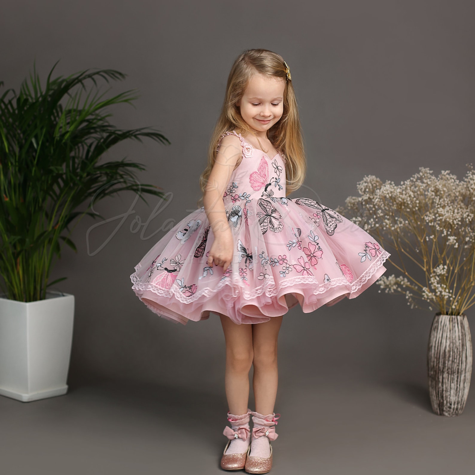 Powder Pink Butterfly Dress Birthday Butterfly Dress for Etsy