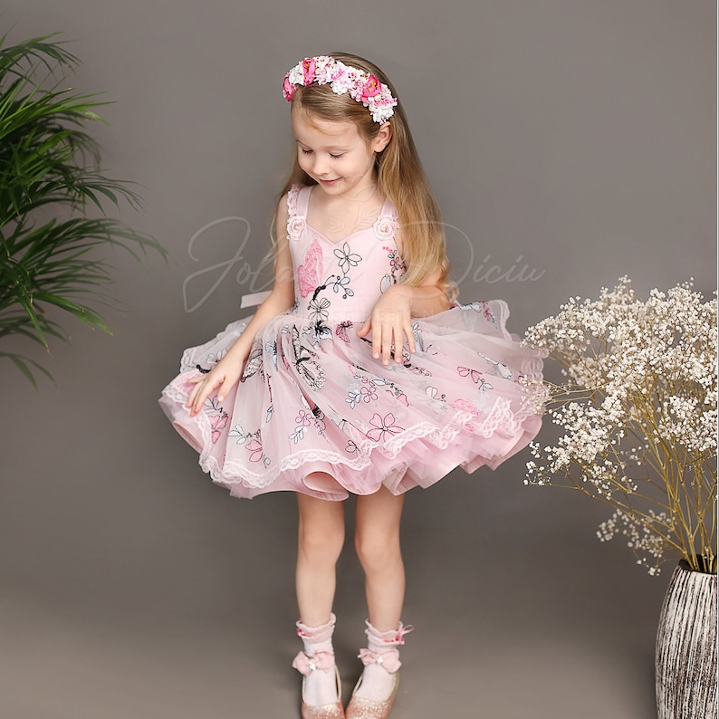 Powder Pink Butterfly Dress Birthday Butterfly Dress for Etsy