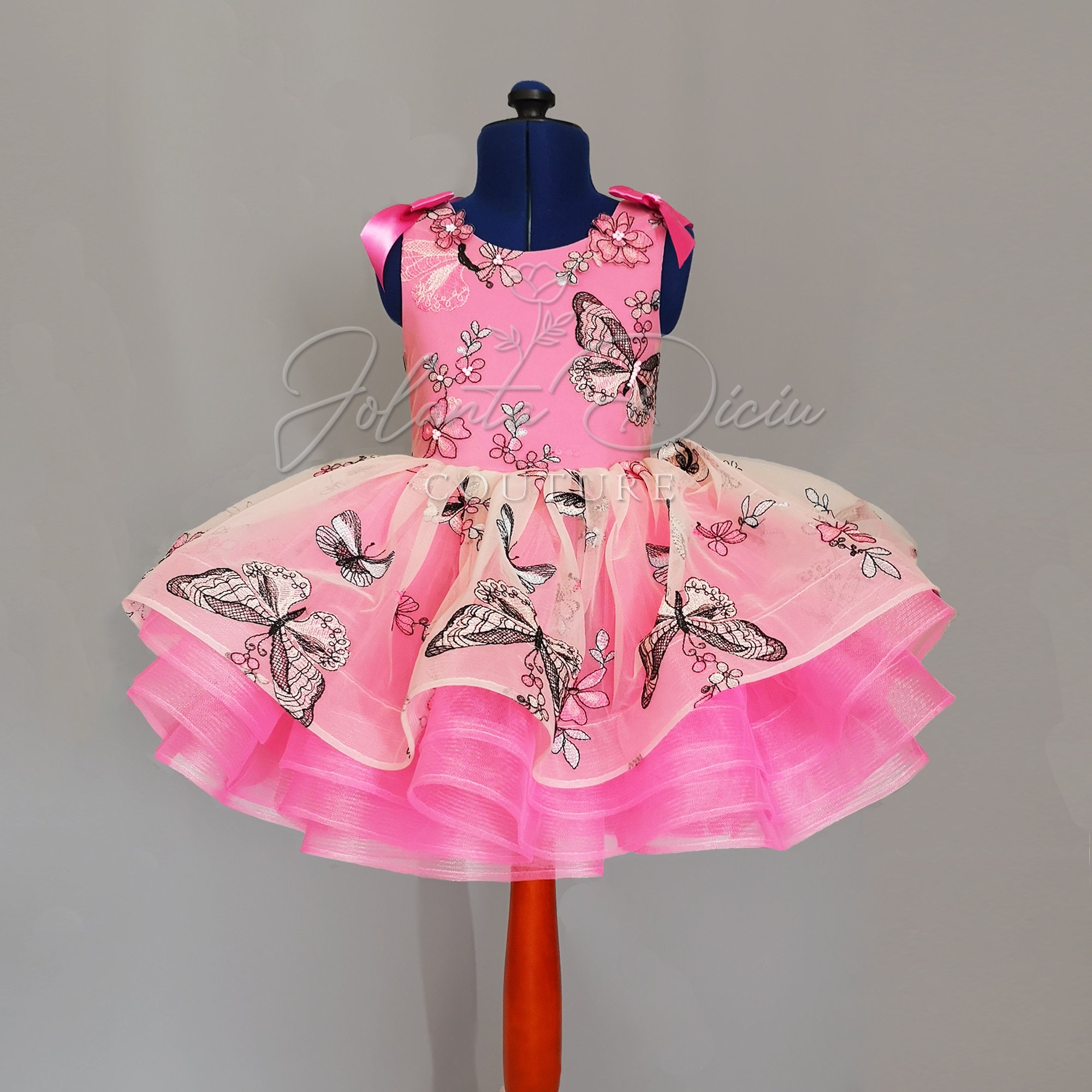 Hot Pink Party Dress Couture Party Dress for Girls Flowers Etsy