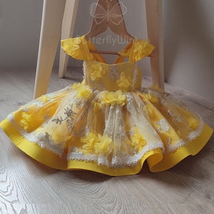 Yellow birthday dress, Yellow party dress for girls, Puffy yellow dress, Yellow 1st birthday dress, Garden photoshoot yellow dress image 3