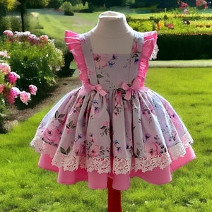 Tea party dress, Floral, puffy party dress for baby or toddler girl zdjęcie 7