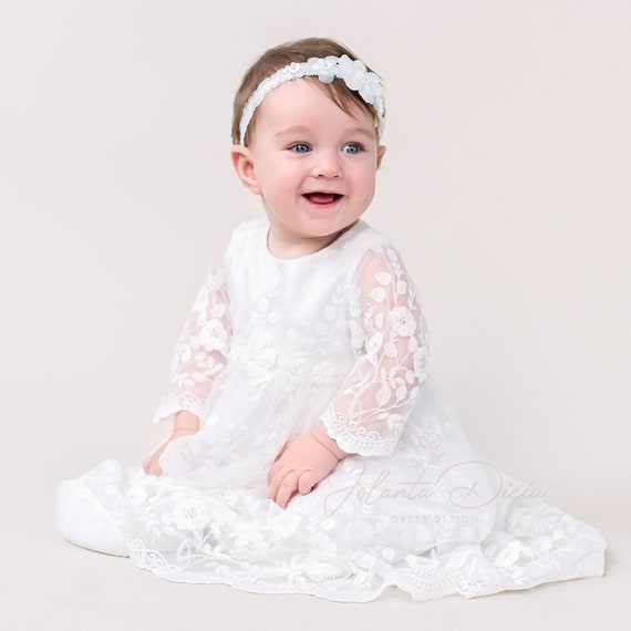 Robe de bapteme a manches longues. Robe de bapteme en dentelle pour bebe fille Etsy France