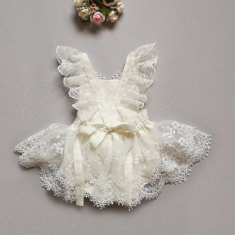 Linen and Lace Romper for Baby Girl Ivory Lace Romper First Etsy