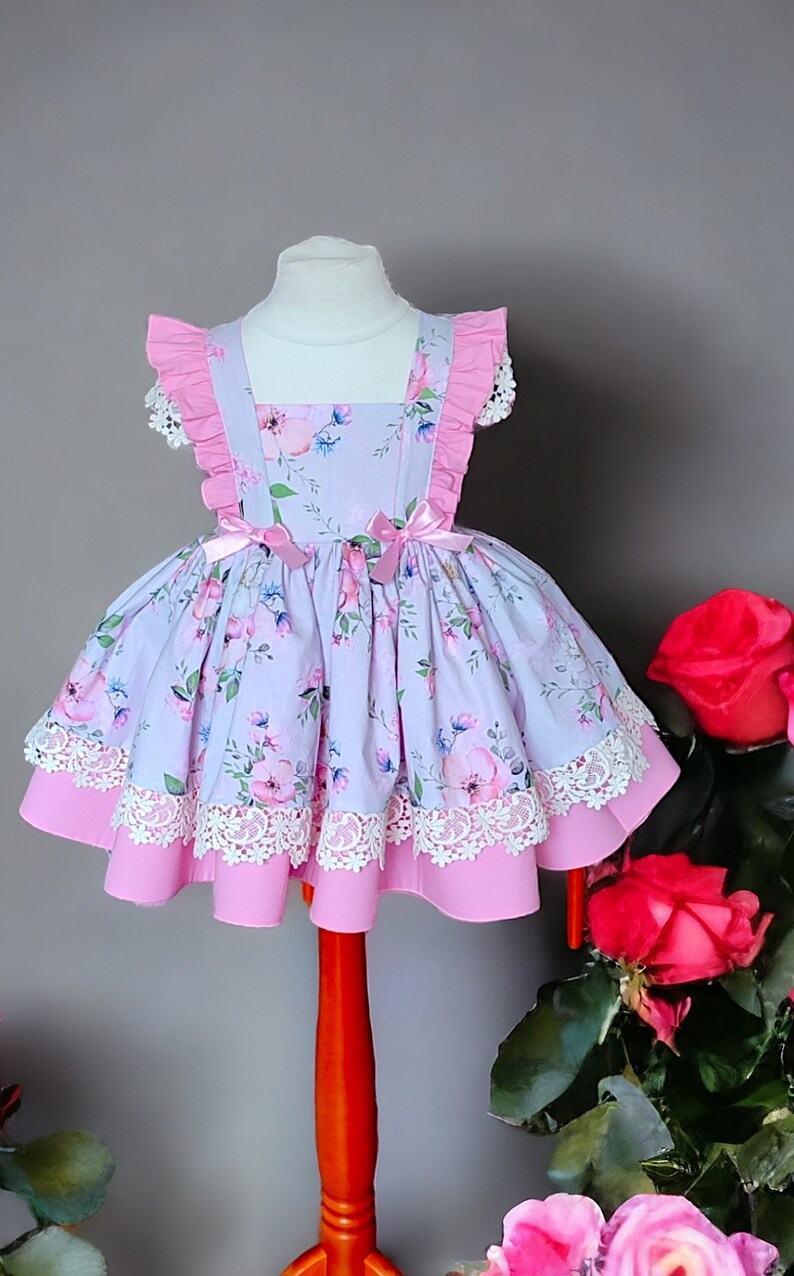 Tea party dress, Floral, puffy party dress for baby or toddler girl zdjęcie 3