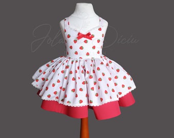 Dress with strawberries, Baby birthday dress, Toddler dress, Strawberry dress for girl, Strawberry festival dress, Strawberry dress set