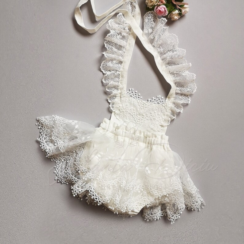 Linen and Lace Romper for Baby Girl Ivory Lace Romper First Etsy