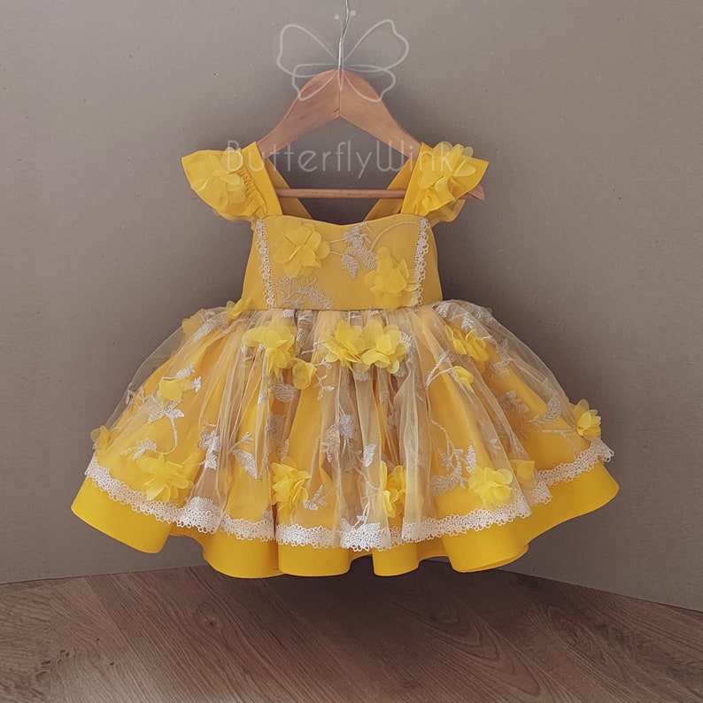 Yellow birthday dress, Yellow party dress for girls, Puffy yellow dress, Yellow 1st birthday dress, Garden photoshoot yellow dress image 2