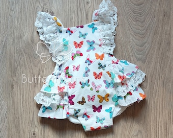 Butterfly romper for baby girl, First birthday butterfly romper, Cake smash romper with butterflies 12 months