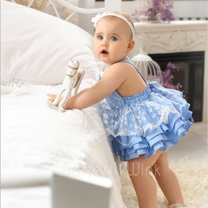 blue dress romper Embroidered Denim Bubble Hem Romper Dress