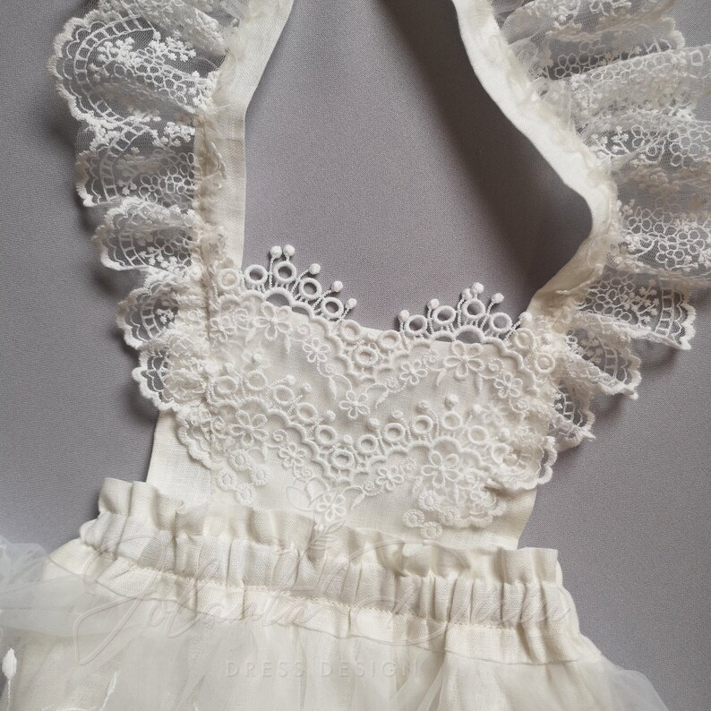 Linen and Lace Romper for Baby Girl Ivory Lace Romper First Etsy