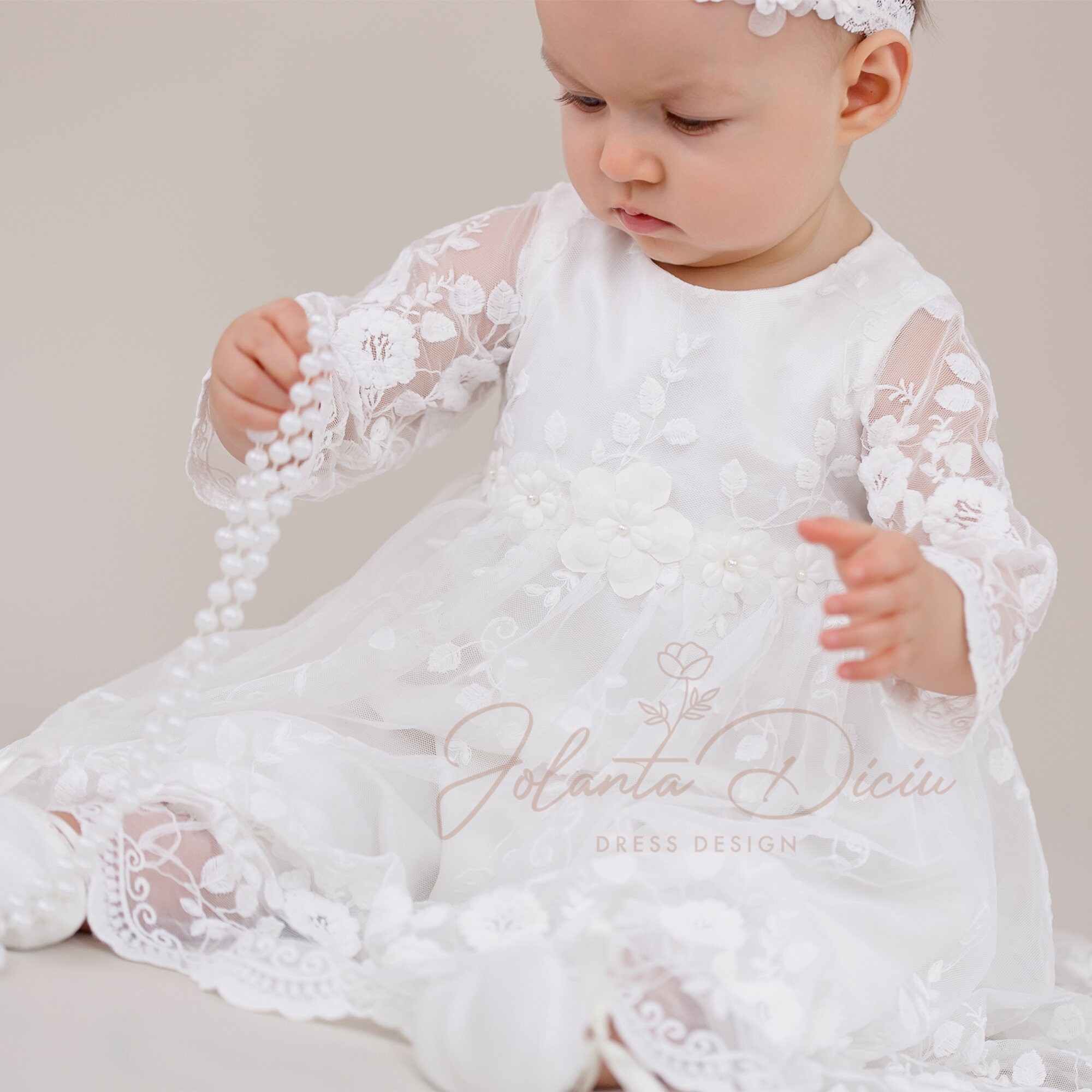 Baptism dress for baby girl long sleeve christening dress Etsy