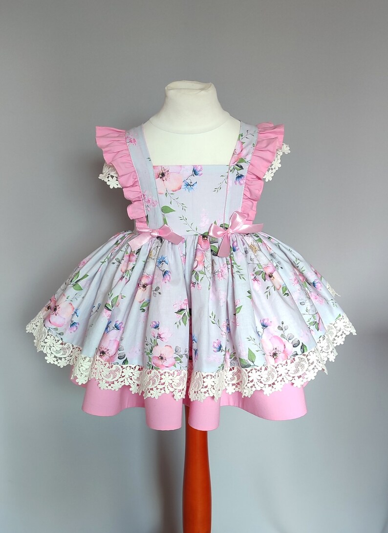 Tea party dress, Floral, puffy party dress for baby or toddler girl zdjęcie 6