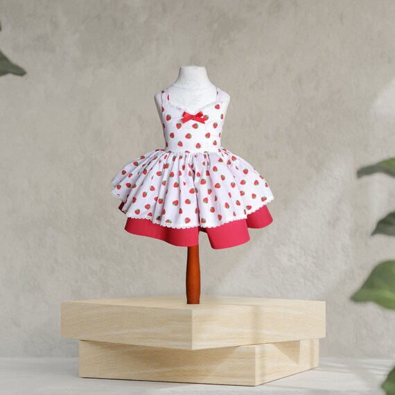 Dress With Strawberries, Baby Birthday Dress, Toddler Dress
