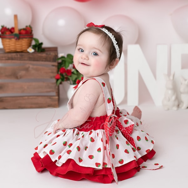 Strawberry romper for baby girl, Cake smash outfit strawberry, First birthday outfit strawberry theme