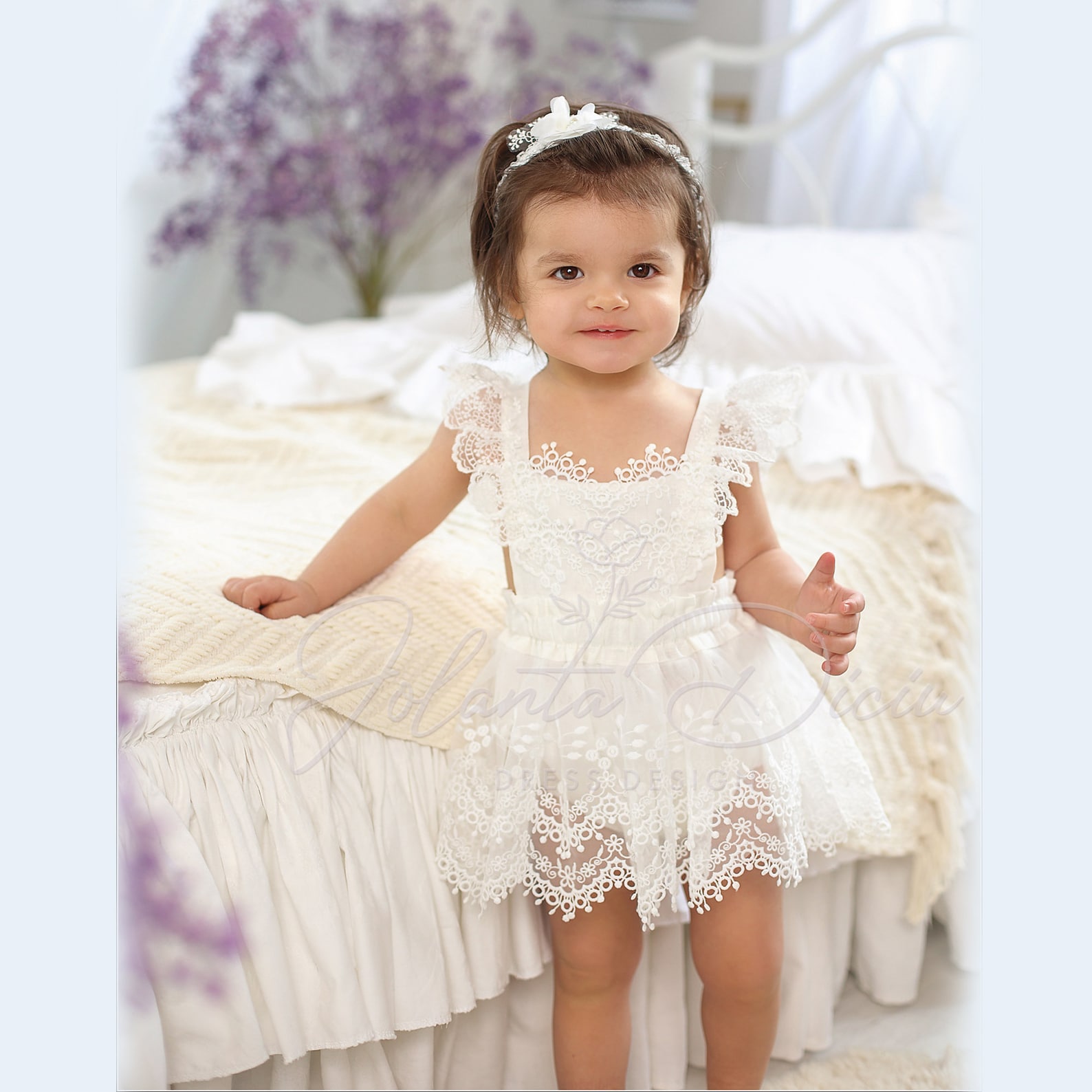 Linen and Lace Romper for Baby Girl Ivory Lace Romper First Etsy