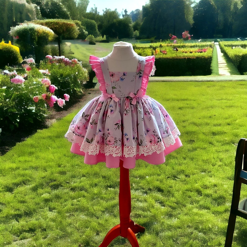 Tea party dress, Floral, puffy party dress for baby or toddler girl zdjęcie 8