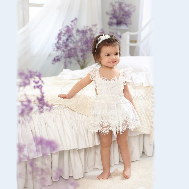 Linen and Lace Romper for Baby Girl Ivory Lace Romper First Etsy