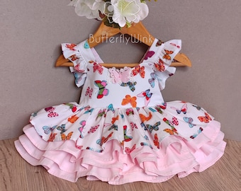 Butterfly outfit for baby girl, Birthday butterfly dress, Baby or toddler party dress, Puffy dress with butterflies