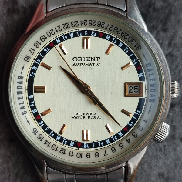 Rare ORIENT 487WA5-90 Multi-Calendar Men's Watch Vintage Japanese Mechanical Automatic wrist watch SERVICED