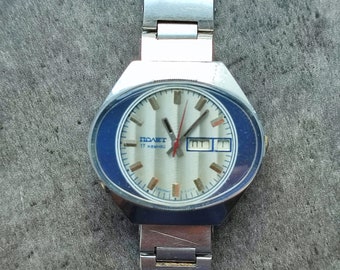 Poljot STADIUM Uhr mit original Armband Day Date Russische Uhren Vintage Uhren Mechanische Uhren Seltene USSR Uhren