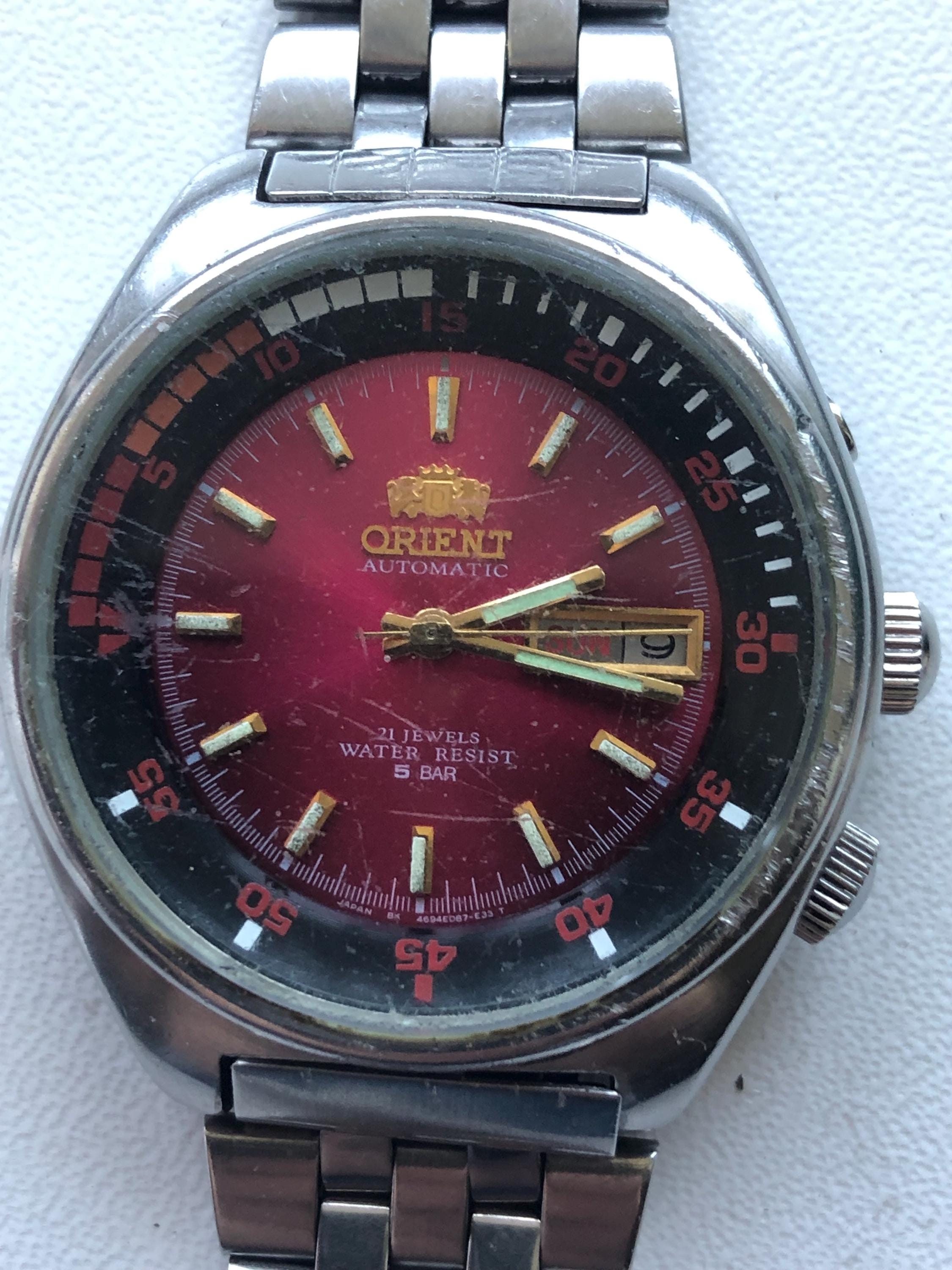 Rare ORIENT 469ED8-70 Divers 50m Red Dial Men's Watch Vintage