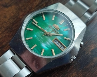 Vintage ORIENT Mechanical Watch, Green Mother-of-Pearl Dial, Japan Made