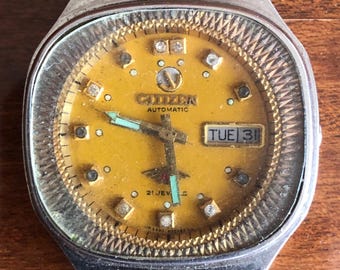 Sällsynt orange CITIZEN GN-4W-S herrklocka Vintage japansk mekanisk automatisk armbandsur SERVAD