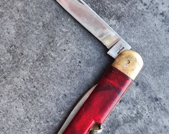 German SESTA ROSTFREI folding knife vintage GDR tourist knife with sheath 1970s Rare collectible knife