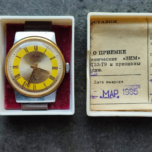 Vintage soviet men's rare mechanical watch ZIM 2602 with passport box Collectible watch of the USSR