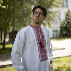 Linen peasant shirt with embroidery Ukrainian clothes Vyshivanka Vyshivanka on linen Ethnic and traditional clothes