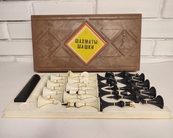 Olympic Soviet Chess Set With Checkers Russian Vintage USSR
