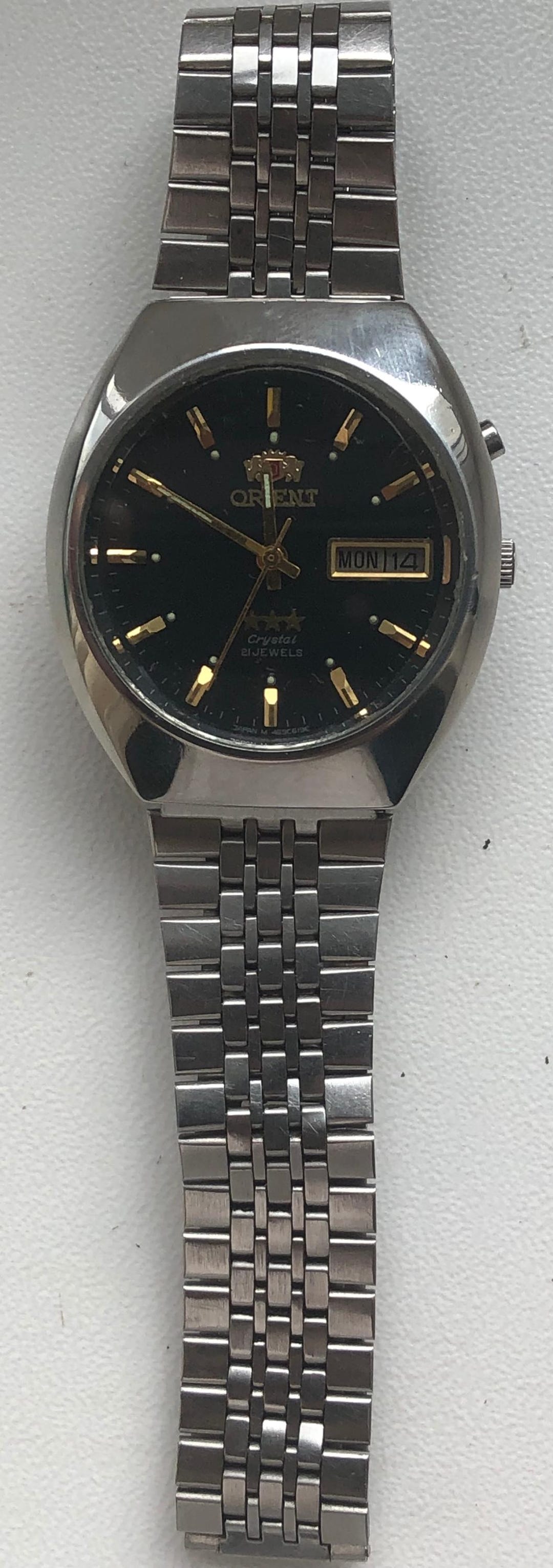 1980's ORIENT OS469C619E Glass Crystal Men's Watch Vintage