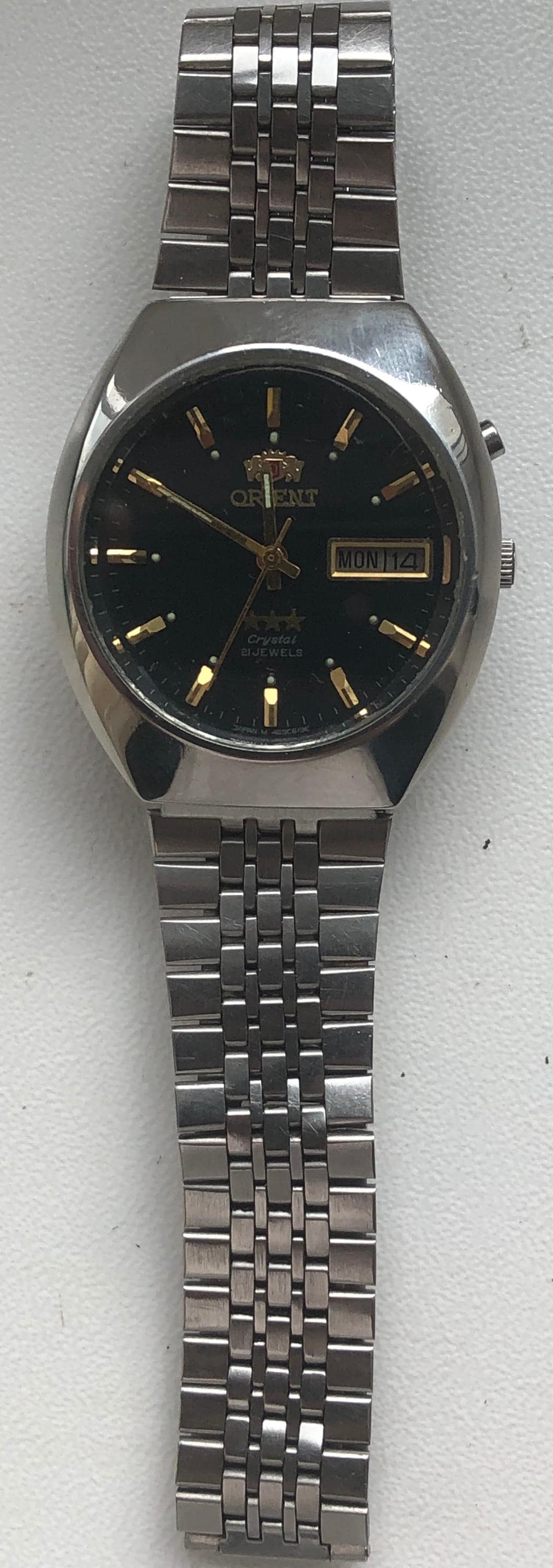 1980's ORIENT OS469C619E Glass Crystal Men's Watch Vintage