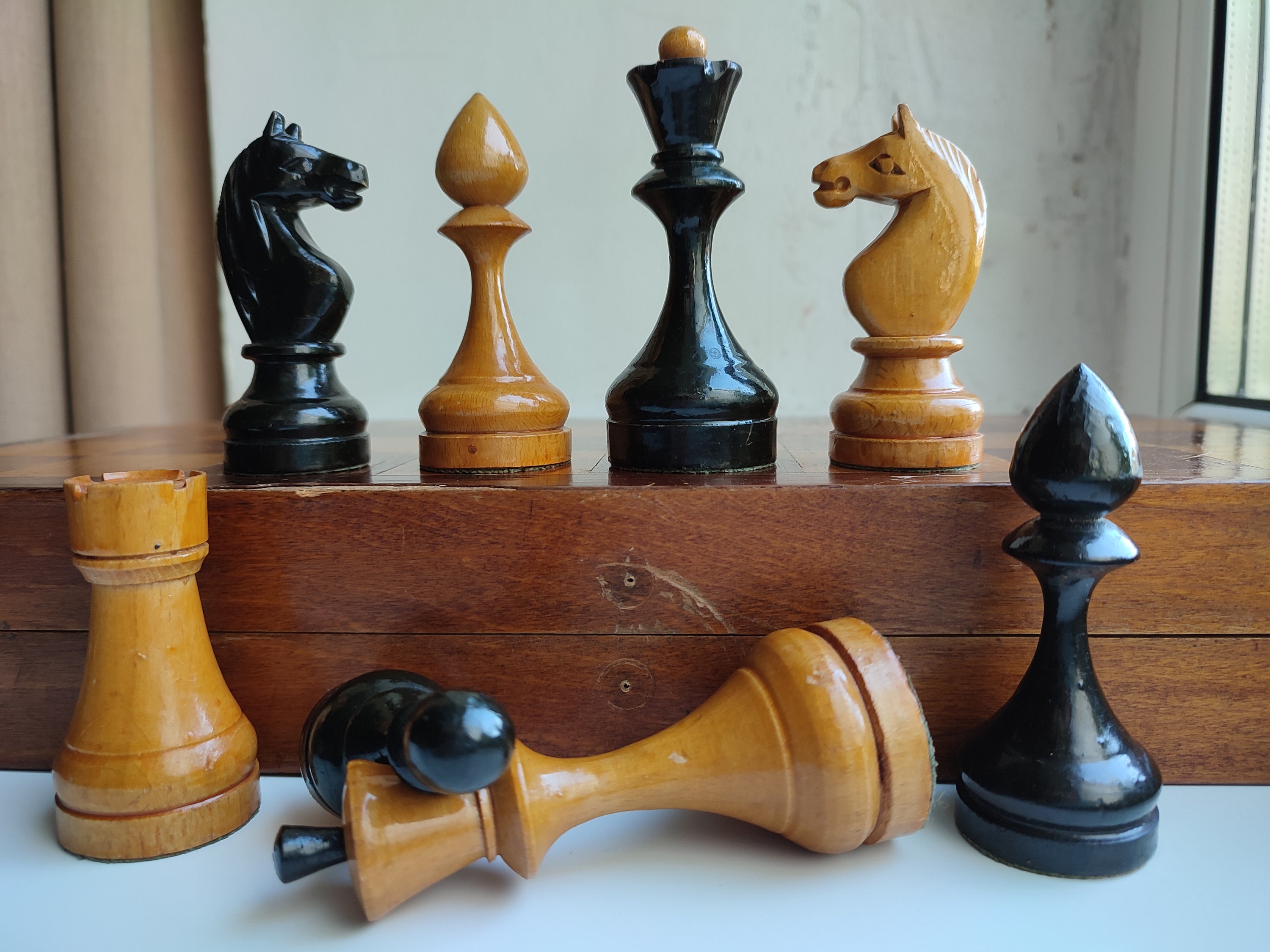 Antique  chess Rare chess Russian Wooden Chess from ussr time the best gift ny soviet great chess Vintage Chess Full set with board