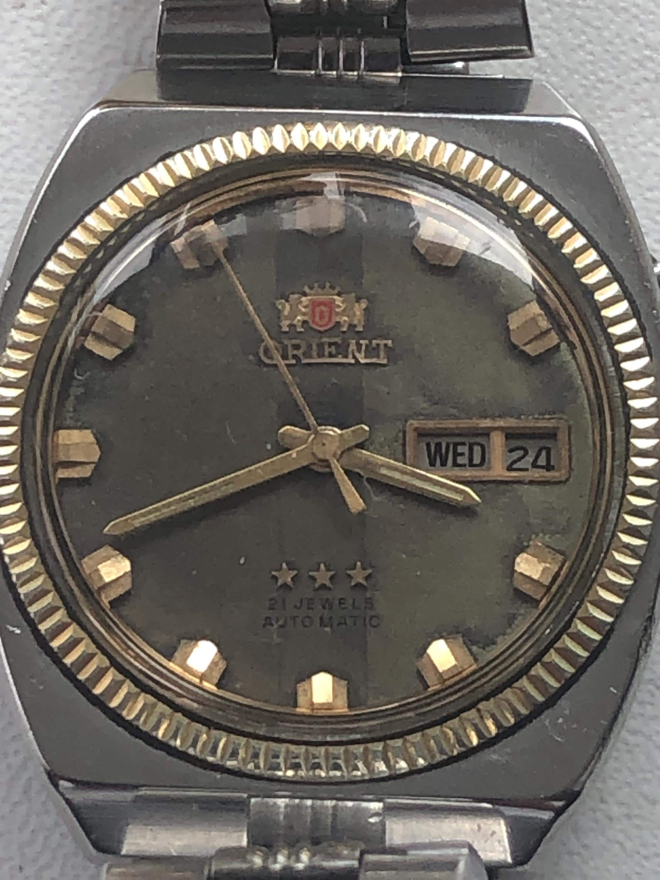 Vintage Orient Automatic Watch 21 Jewels Day Date 1960s Rare Dial